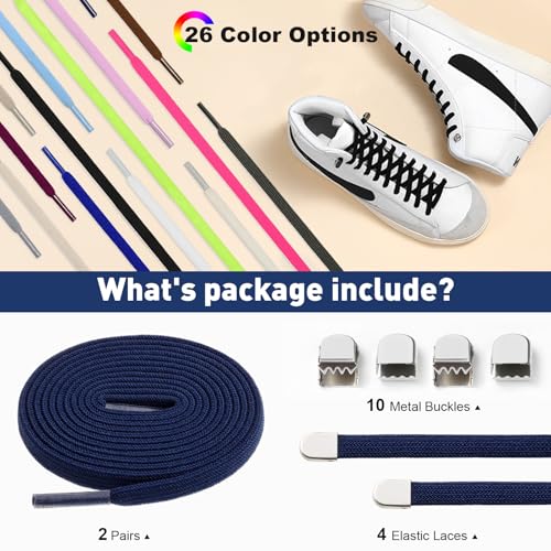Image of Stepace 2 Pairs Elastic No Tie Shoe Laces for Kids and Adults Sneakers, Stretch Flat Tieless Shoestrings