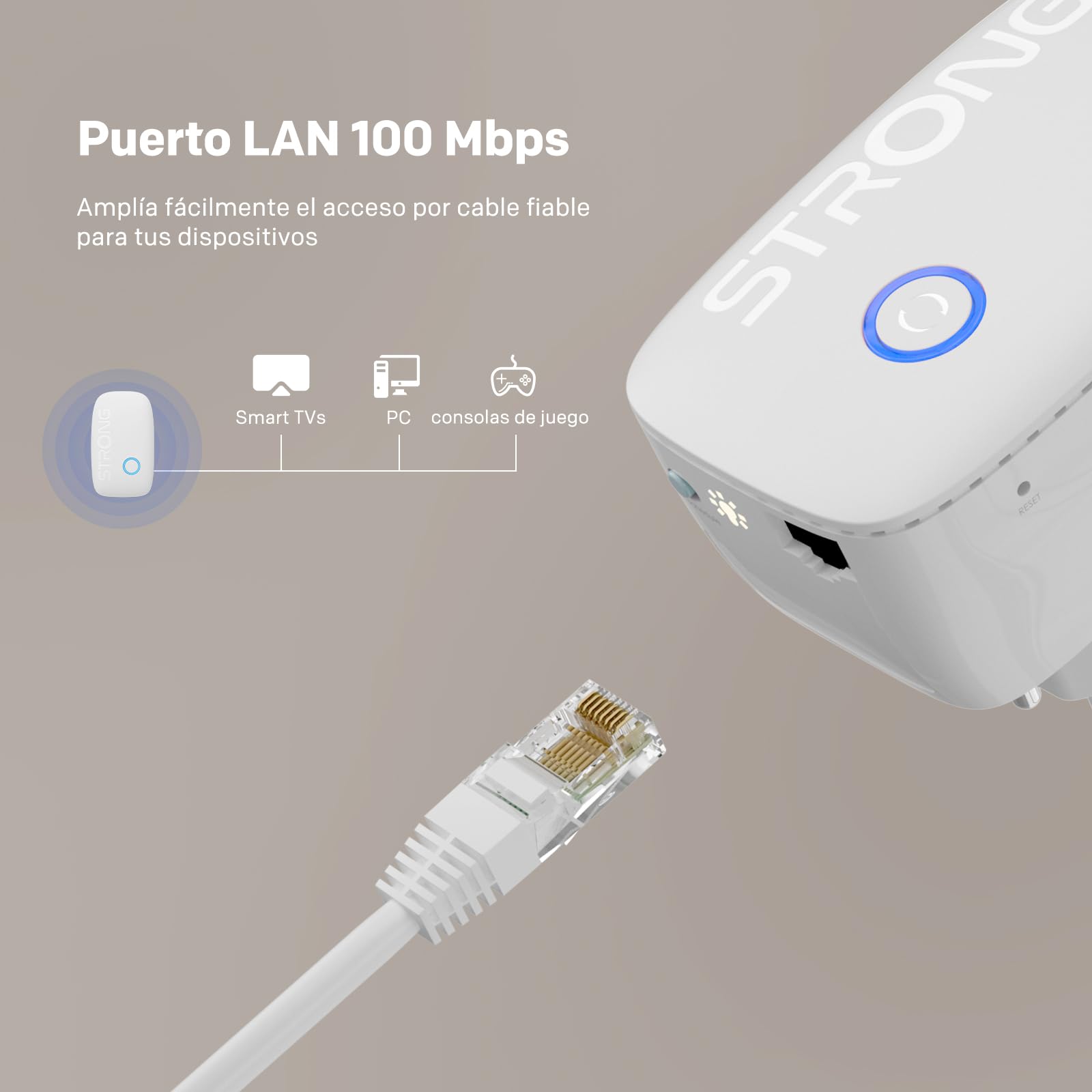 Strong Repetidor WiFi AC1200 de Pared – Amplificador señal WiFi Potente Dual Band, repetidor WiFi Largo Alcance, WiFi Extender para casa con WPS y Puerto LAN