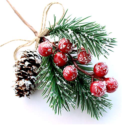 Red Berry Stems Pine Branches Evergreen Christmas Berries Décor 8