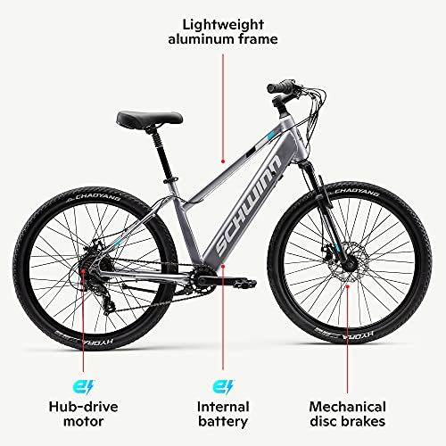 Schwinn Amalgam Mens And Womens Electric Hybrid Bike, 17-Inch Hybrid Aluminum Frame, 7 Speed, 27.5-Inch Wheels, Matte Grey #TOP2