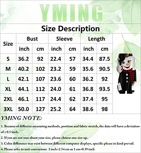 YMING Moletom feminino de Natal gola redonda manga longa estampado vestido camisa grande ajuste solt