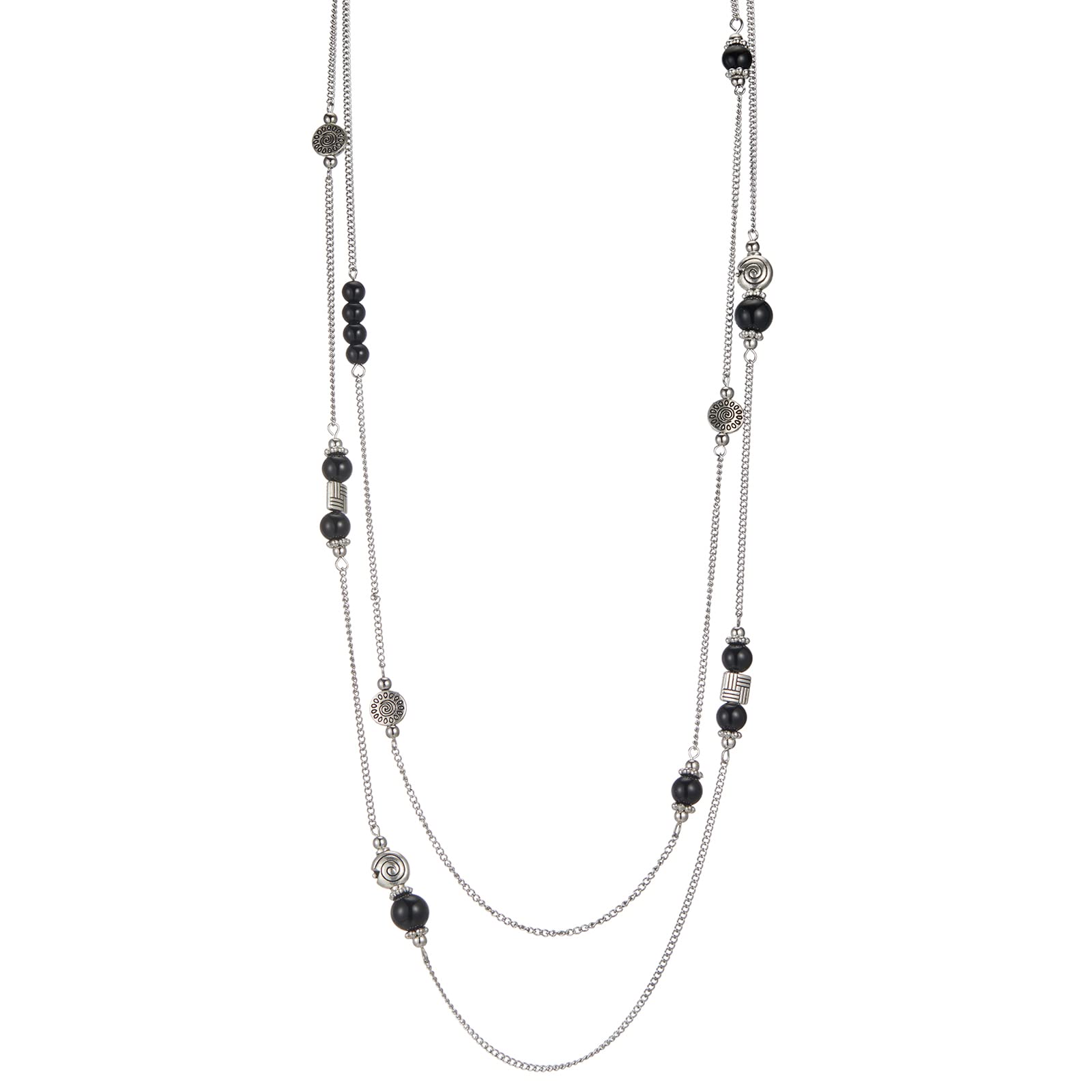 BULINLIN Collar Cadena Largo con Cuentas para Mujer Collar Statement Largo de Plata Bisuteria Ideas Regalo para Mujer Cumpleaños