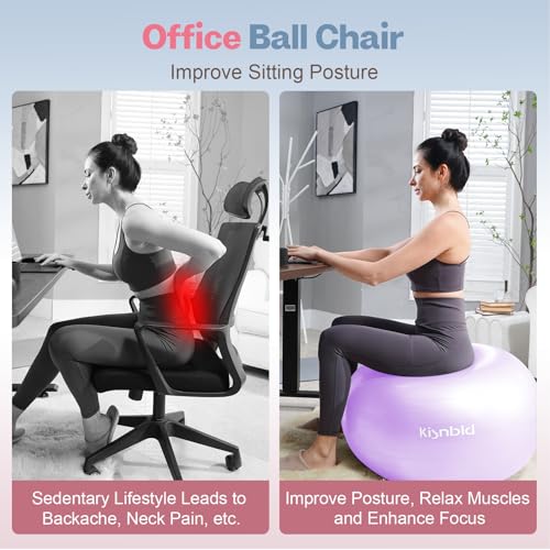 Image of kisnbld Exercise Ball, Extra Thick Yoga Ball for Workout Pregnancy Stability, 4 Sizes Anti-Burst Balance Ball with Foot Pump - Heavy Duty Fitness Ball Chair for Office, Home & Gym