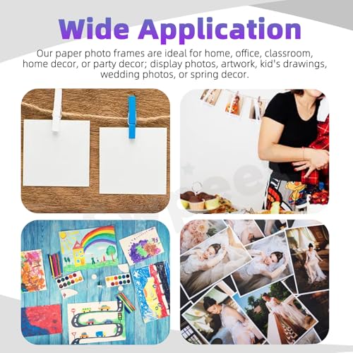 Image of Swpeet 105Pcs Paper Photo Frames Set, Hanging Photo Display Frames, Cardboard Picture Frames, Includes 3 Inch /4 Inch /5 Inch /6 Inch /7 Inch Hanging Album Frame Each for 10Pcs, 50Pcs Clips, 5Pcs String
