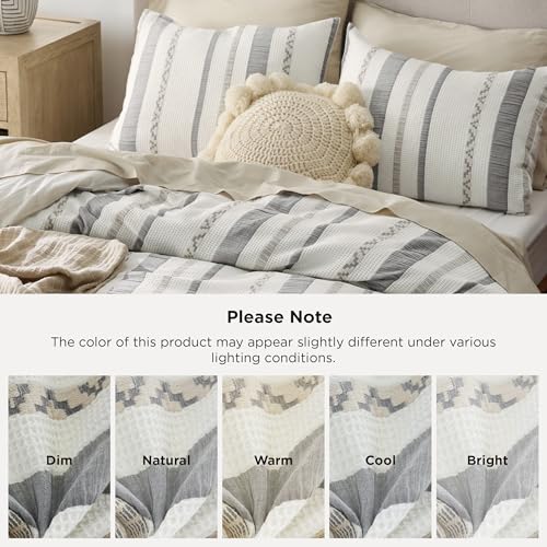 Image of Bedsure Waffle Weave Duvet Cover Queen - 100% Cotton Boho Duvet Cover Set with 2 Pillowcases - Extra Soft Cream White PureWoven Textured Comforter Cover with Zipper Closure (Queen, 90 inchx90 inch)