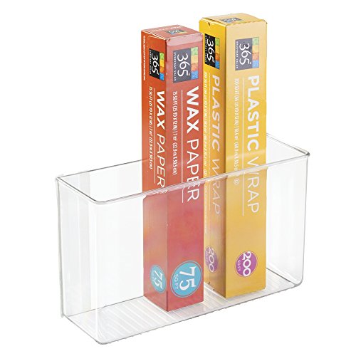 mDesign Plastic Adhesive Mount Storage Organizer Container for Kitchen or Pantry Wall Organization - Space Saving Holder for Sandwich Bags, Foil - 11' Wide - Ligne Collection - Clear