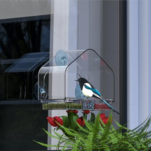 Yieach YIEACH-BIRDCAGE FANG Window Bird Feeders With Strong Suction Cups And Removable Feed Tray,Clear Bird Feeders thumb #6