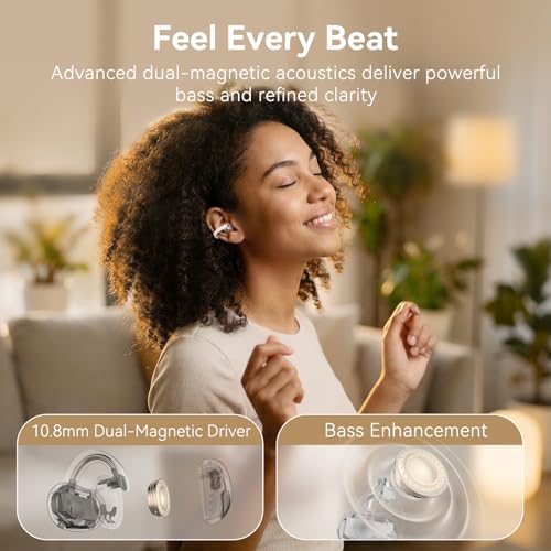 Image of TCL CrystalClip Open Ear Clip-On Earbuds, 5.5g Ultra-Light Open Ear Wireless Earbuds with Deep Bass & 3D Spatial Sound, Clear Calls, Dual-Device Switching, 36H Playtime, IPX4 Waterproof, Lunar White