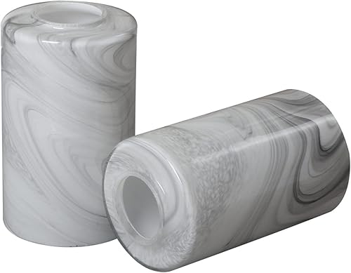 Paquete de 2 pantallas cilíndricas de vidrio de mármol blanco con adaptador de 1 58 pulgadas, cubierta de globo de repuesto para lámpara de araña,