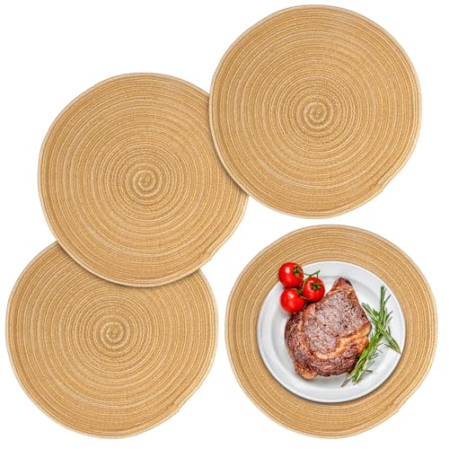 Lot de 4 Set de Table Rond Lavable, 30 cm Sets de Table Tressé en Coton Résistantes à la Chaleur, Antidérapant Place Mats en Coton, Rustique Dessous...