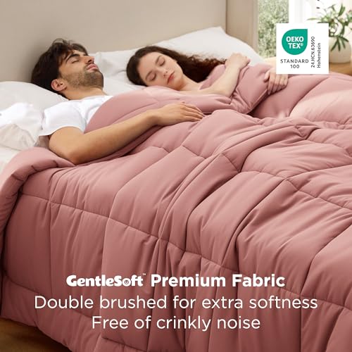 Image of Bedsure Comforter Duvet Insert - Quilted Comforters Oversized King Size, All Season Duvet, GentleSoft Down Alternative Bedding, with 8 Tabs, Gifts for Women, Dusty Pink, Oversized King 116x98 Inches