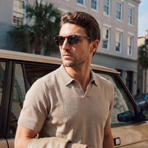 Image of CARFIA Acetate Polarized Sunglasses for Men Retro Classic Round Shades