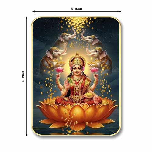Image of SAF Gaja Lakshmi Wall Art with Table Top Stand & Wall Hanging Hole | Premium MDF Goddess Lakshmi Painting for Home Mandir Office Wealth Vastu Decor