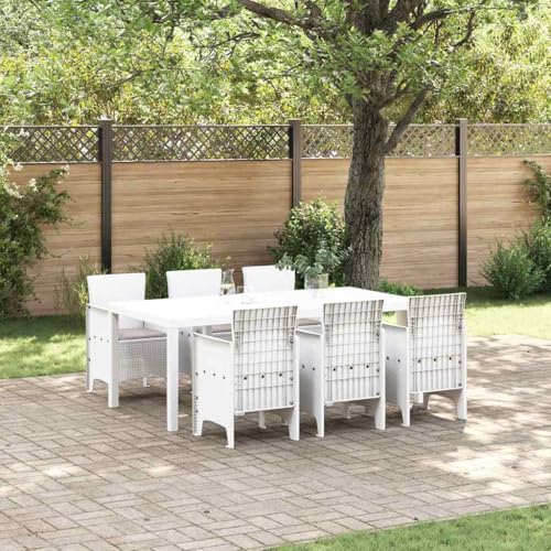 Emmtore Garten Essgruppe 7 pcs Weiß Polt Rattan Weiß,Taupe,6-Sitzer...