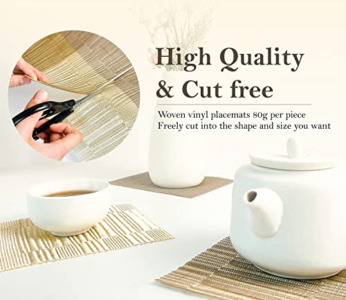 Weetee Placemats Set Of 8, Woven Vinyl Plastic Place Mats For Dining Table, Heat Resistant Non-Slip Washable Table Mats For Indoor/Outdoor, 17.7X11.8 Inch(Gold) #TOP2