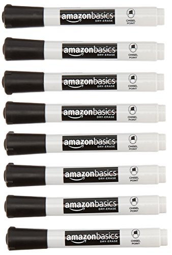 Amazon Basics 8-Pack Low-Odor Chisel Tip Dry Erase White Board Markers - Black