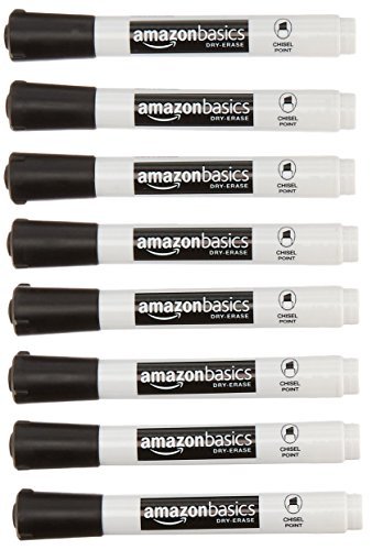 Amazon Basics 8-Pack Low-Odor Chisel Tip Dry Erase White Board Markers - Black