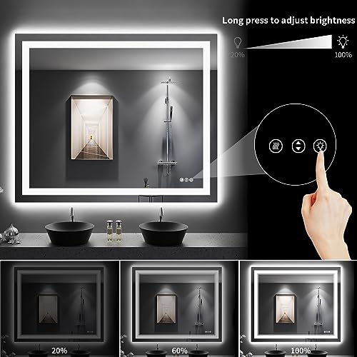 Image of LOAAO 48 inchX40 inch LED Bathroom Mirror with Lights, Anti-Fog, Dimmable, Backlit + Front Lit, Lighted Bathroom Vanity Mirror for Wall, Memory Function, Tempered Glass, Shatter-Proof, ETL Listed
