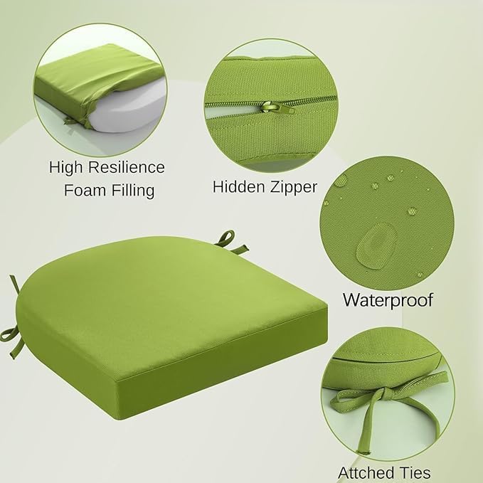 Image of D-8 Chair Solid Seat Cushion for Chair, Waterproof, Indoor and Outdoor, Comfortable Foam Cushions (Round Corner,Green) (Set-2) (Cushion Thinkness 5cm)