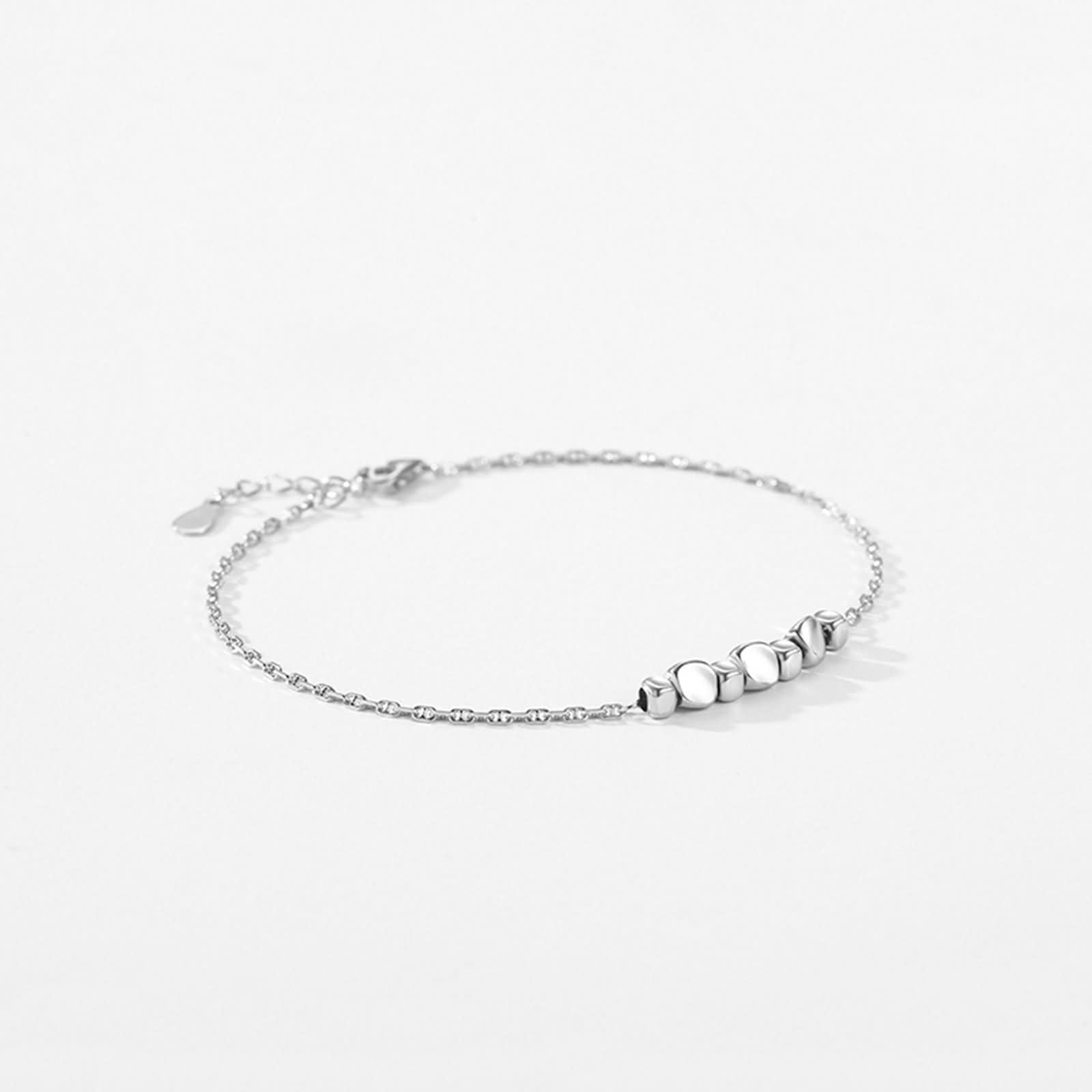 Pulseras Oro Blanco Mujer 9 K / 14 K / 18 K, Geométrico, Cadena Extensible 16 CM + 5 CM, Pulsera Mujer Ajustable de Plata