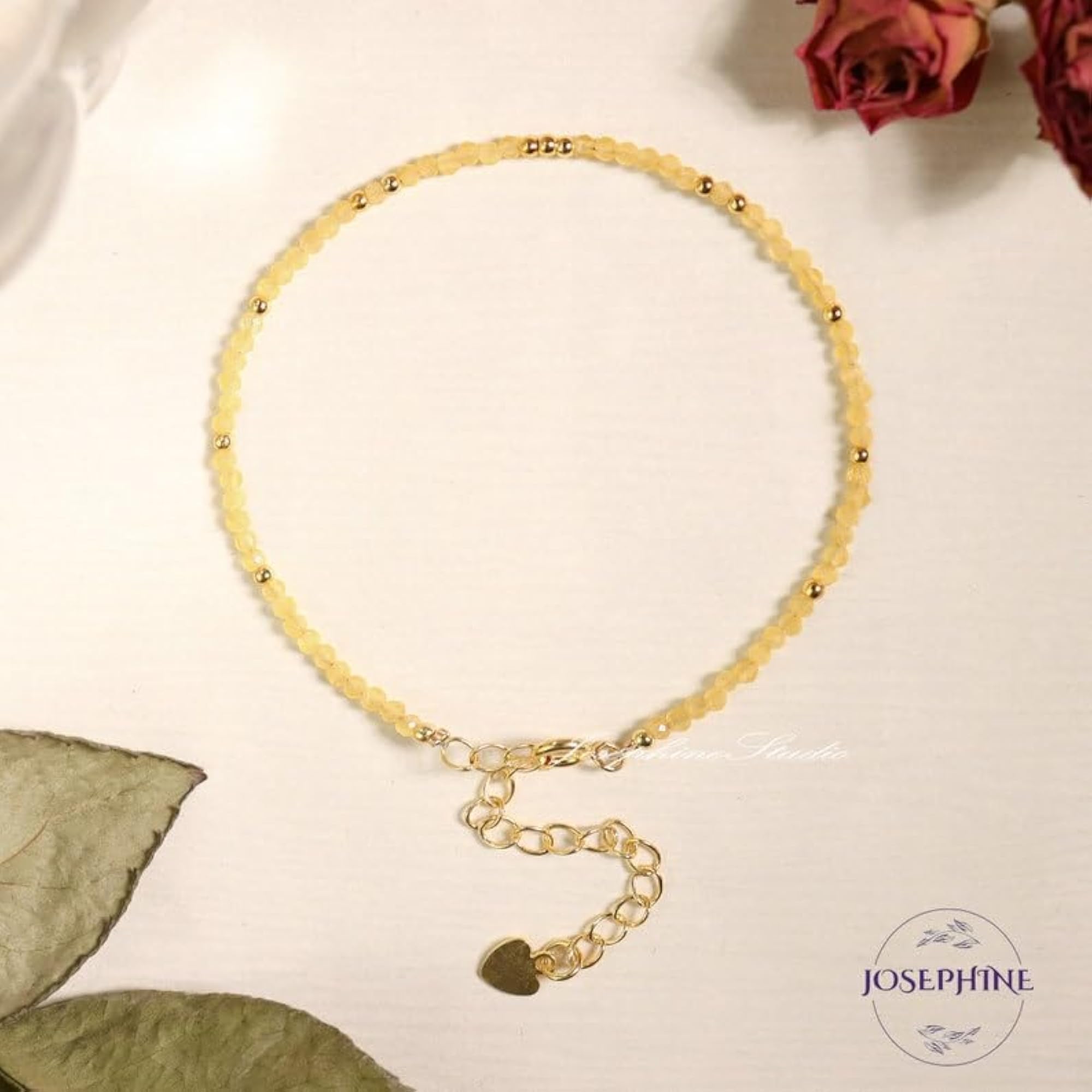 Citrine Round Beaded Bracelet, Adjustable Link with Gold Lock