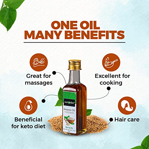 Image of nutndiet Cold Pressed Sesame Oi (100% Cold Pressed (Kacchi Ghani) usingCold press Kolhu /Chekku) (Til ka Tel | तिल का तेल |Ellenne | ಎಳ್ಳೆಣ್ಣೆ) | Can (500ml)