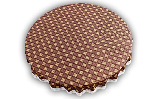 Image of The Furnishing Tree Round Shaped WxL 48x48 Inch Center Table Cover Basketweave Pattern Brown, Waterproof PVC