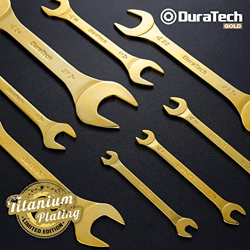 Image of DURATECH Super-Thin Open End Wrench Set, 8-Piece, Metric | Slim Wrench Set, 5.5, 7, 8, 9, 10, 11, 12, 13, 14, 17, 19, 21, 22, 23, 24, 27 mm, Titanium Plating, Rolling Pouch
