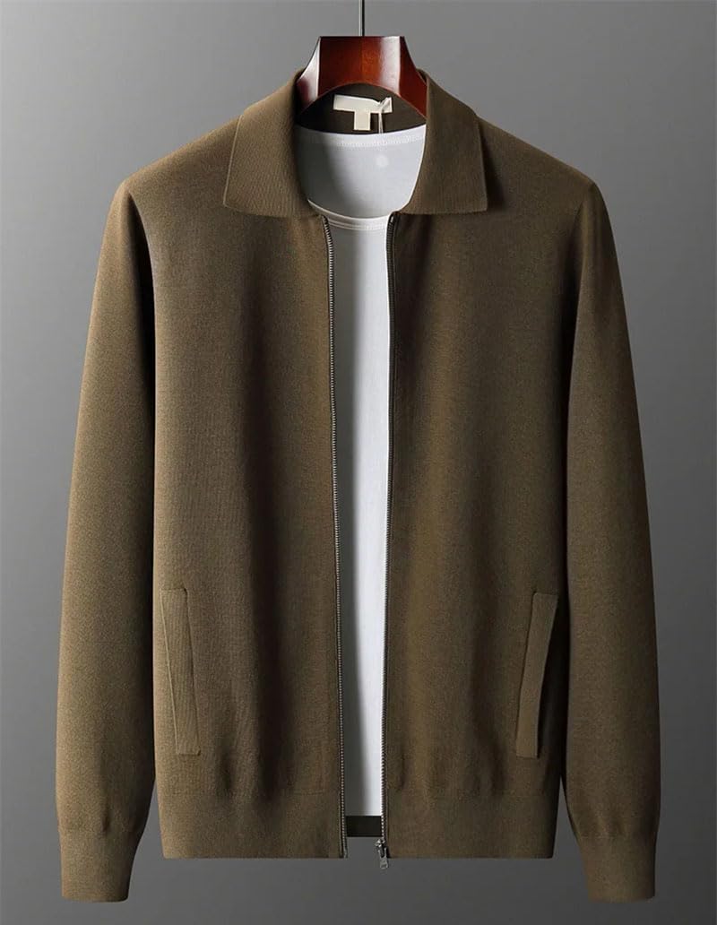 Cárdigan de lana para hombre, con solapa, grueso, con cremallera, para negocios, informal, de punto