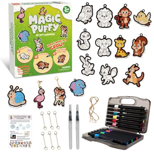 Image of PATPAT 37Pcs DIY 3D Magic Puffy Paint Kit for Kids, Cartoon Animals Theme Coloring Charms Set, 15 Templates, Fun Hands-On Textured Art Craft Set for Kid Creativity, Birthday Gift for Girls Kids
