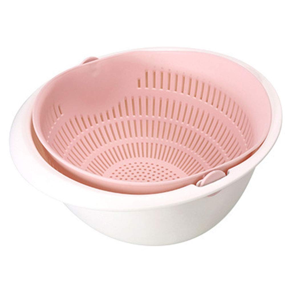Perfeclan Pink Portable Practical Rice Washing Basket Bowl Plastic Vegetables Cleaning Drainer Food Fruit Colander Basket Tool Kitchen Strainer,