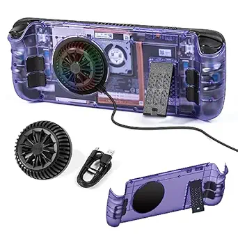 DEVASO Transparent Back Plate with Semiconductor Cooler for Steam Deck, Replacement Shell Case with Magnetic Cooler, Heat-Dissipation Accessories Set for Steam Deck (Purple, S)