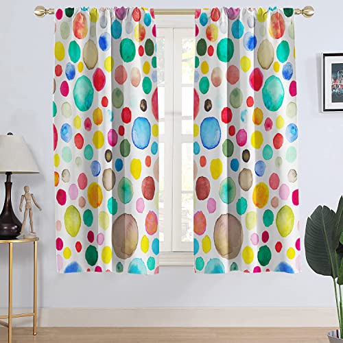 Aatter Dots Window Curtain Polka Dot Colorful Circles Cute Funny Girls Bathroom Decor Abstract Simple Design Rod Pocket Drapes Living Room Bedroom Window Drapes Treatment Fabric 1 Pair, 42" W X 63" L #TOP1