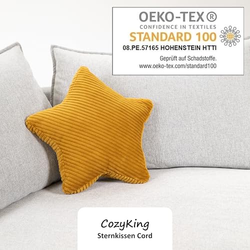CozyKing Sternkissen Cord Gold Deko-Kissen Breitcord Kuschelkissen Stern Öko-Tex 100 Zertifiziert und 40°C waschbar - Sternenkissen für Sofa, Wohnzimmer oder Kinder-Zimmer - 38x38x14 cm