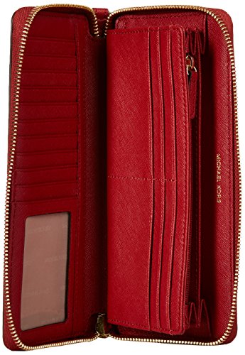 Image of Michael Kors Jet Set Travel Leather Continental Wallet- Burnt Red, Burnt Red /Gold, 8.25 inch x 4 inch x 0.75 inch