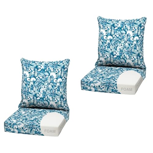 Image of Arden Outdoor Deep Seat Cushion Set, Foam, 2-Pack, 22x24, Aqua Blue Floral