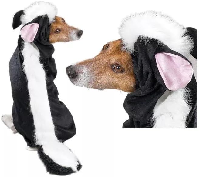 PUREPETLittle Stinker Dog Halloween Costume Skunk Outfit Fuzzy Black White Stripe (XLarge)