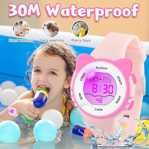 Image of Kids Digital Analog Watches for Girls Boys, 7 Color Lights Waterproof Cute Wristwatches for Kids with Alarm Stopwatch, Great Present for Girls Boys Ages 5-13