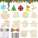 98 Stück Weihnachtsbaum Deko Holz,Basteln Weihnachten Kinder,Holzanhänger zum Bemalen,Baumanhänger Weihnachten Basteln,Weihnachten Basteln Deko,DIY Basteln für Weihnachten