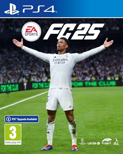 Portada del videojuego EA SPORTS FC 25 para PS4, mostrando a un jugador celebrando con los brazos abiertos