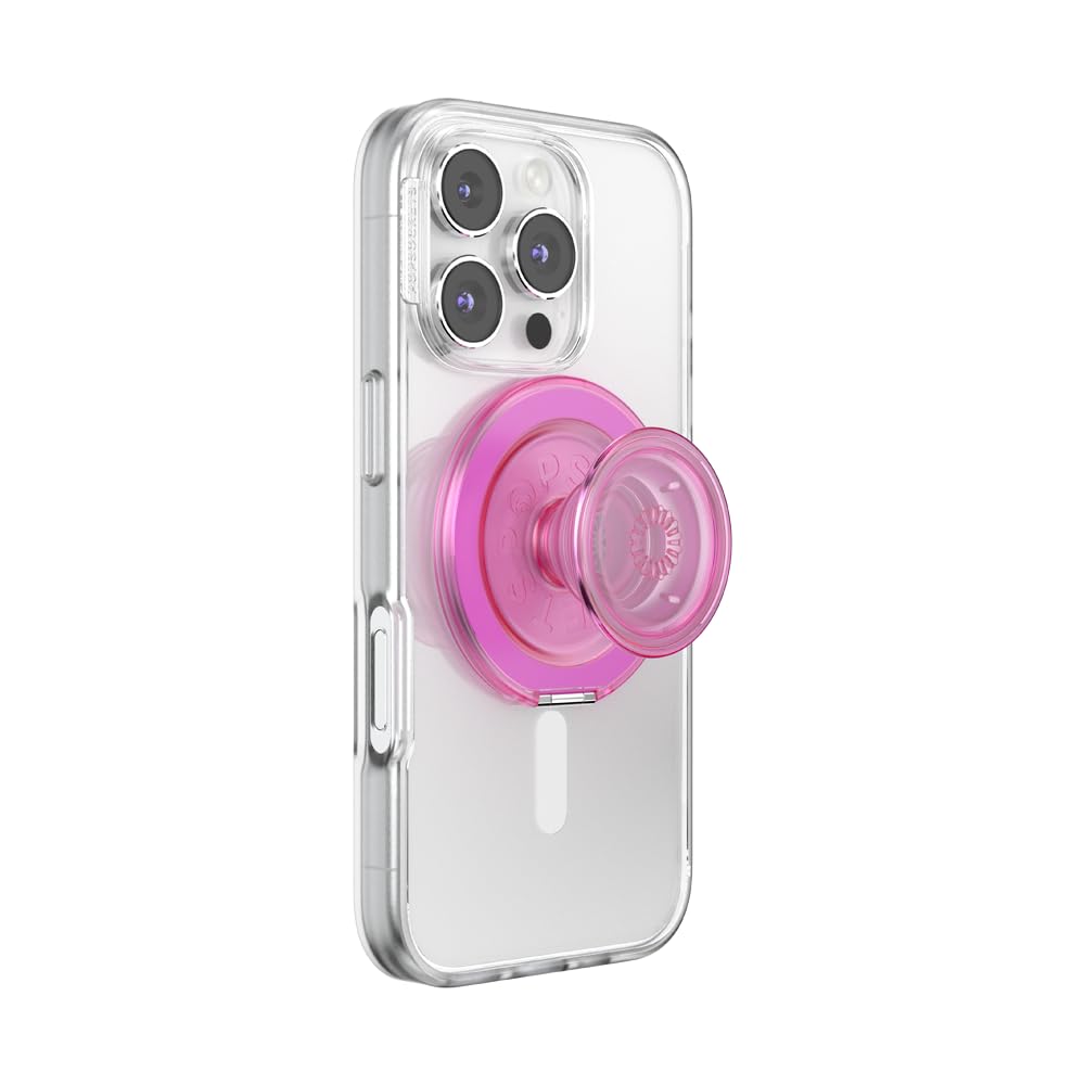 PopSockets Kick-Out Grip per MagSafe, cavalletto regolabile per ritratto o orizzontale, supporto magnetico - trasparente rosa chiaro