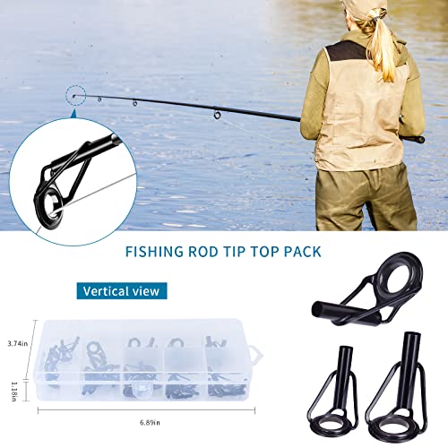 Hifisher Fishing Rod Tip Repair Kit 40pcs 8 Sizes Top Guides,1oz Epoxy Resin, Brush, Measure