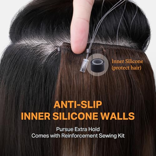 Image of DOORES Beaded Weft Real Humam Hair, 16 Inch 100g Ash Blonde Highlighted Platinum Blonde, Human Extensions Micro Loop Beaded Weft for Women