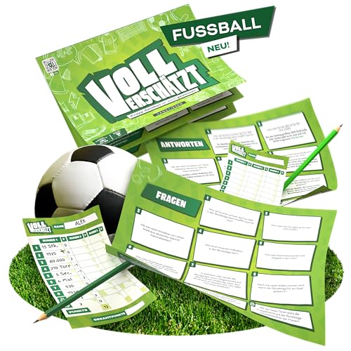 DENKRIESEN - VOLL VERSCHÄTZT! Fussball Edition | DIN A4 Block | Ab 12 Jahren | Schätzspiel & Familienspiel | Fragen ums Thema Fußball | Ohne Internet - Antworten mit auf dem Block | Fussballgeschenk