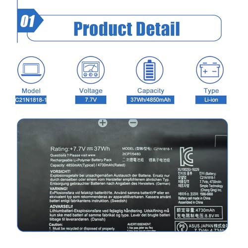 Image of C21N1818-1 Laptop Battery for ASUS VivoBook 15 F512FA F512DA X512JA F512FB F512FJ F512FL F512UA X512FJ X512FL X512JF X512JP X512DK R564JA S512DK S512FA Series 0B200-03190800 2ICP7 /54 /83