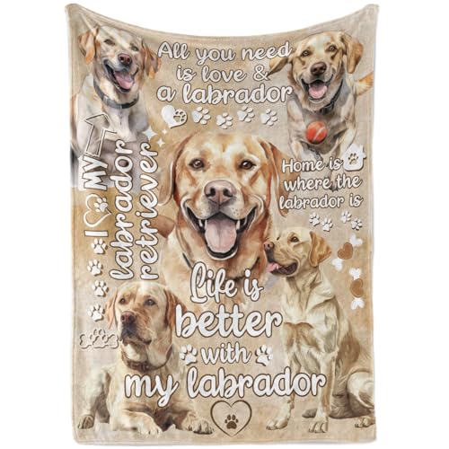 Dog Lover Gifts, Soft Flannel Blanket, 65 x 50 inches - White Lab...