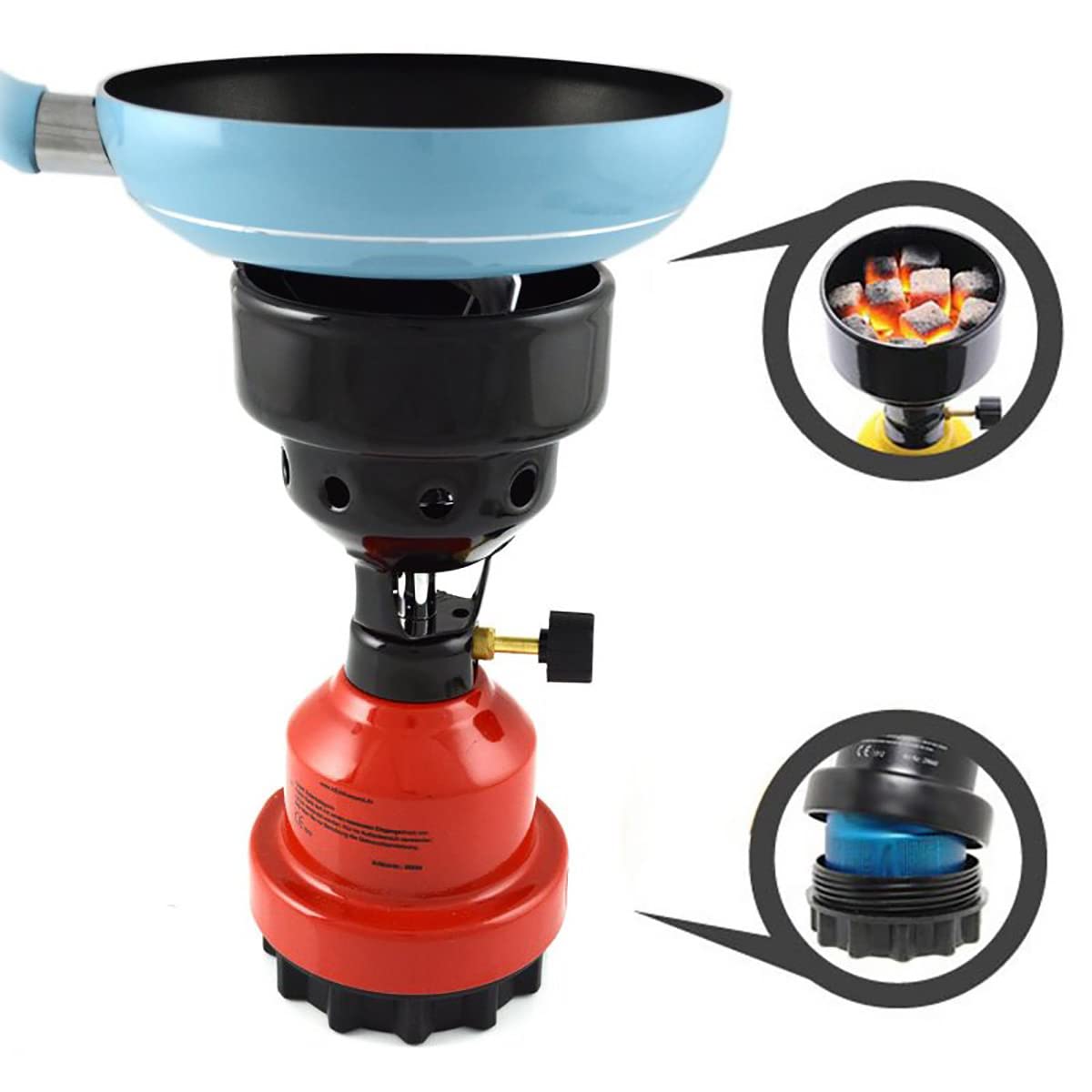 Clearfee Juego de hornillos de gas 2 en 1, hornillo de camping y encendedor de carbón, incluye 8 cartuchos de gas de 190 g, color negro, azul, rojo (azul)