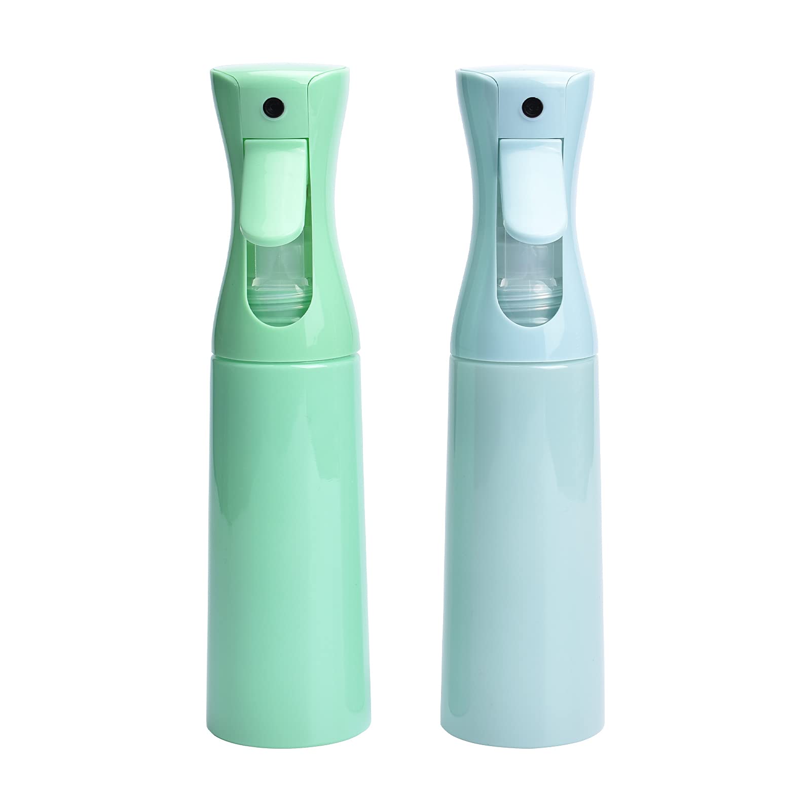 YUXES Hair Spray Bottles, Continuous Fine Mist Water Mister Bottle Refillable Leak-proof for Hair styling, Cleaning, Gardener Plants, Skin Care, Ironing, Sewing BPA Free 2 Packs(10oz, Green +Light Blue)