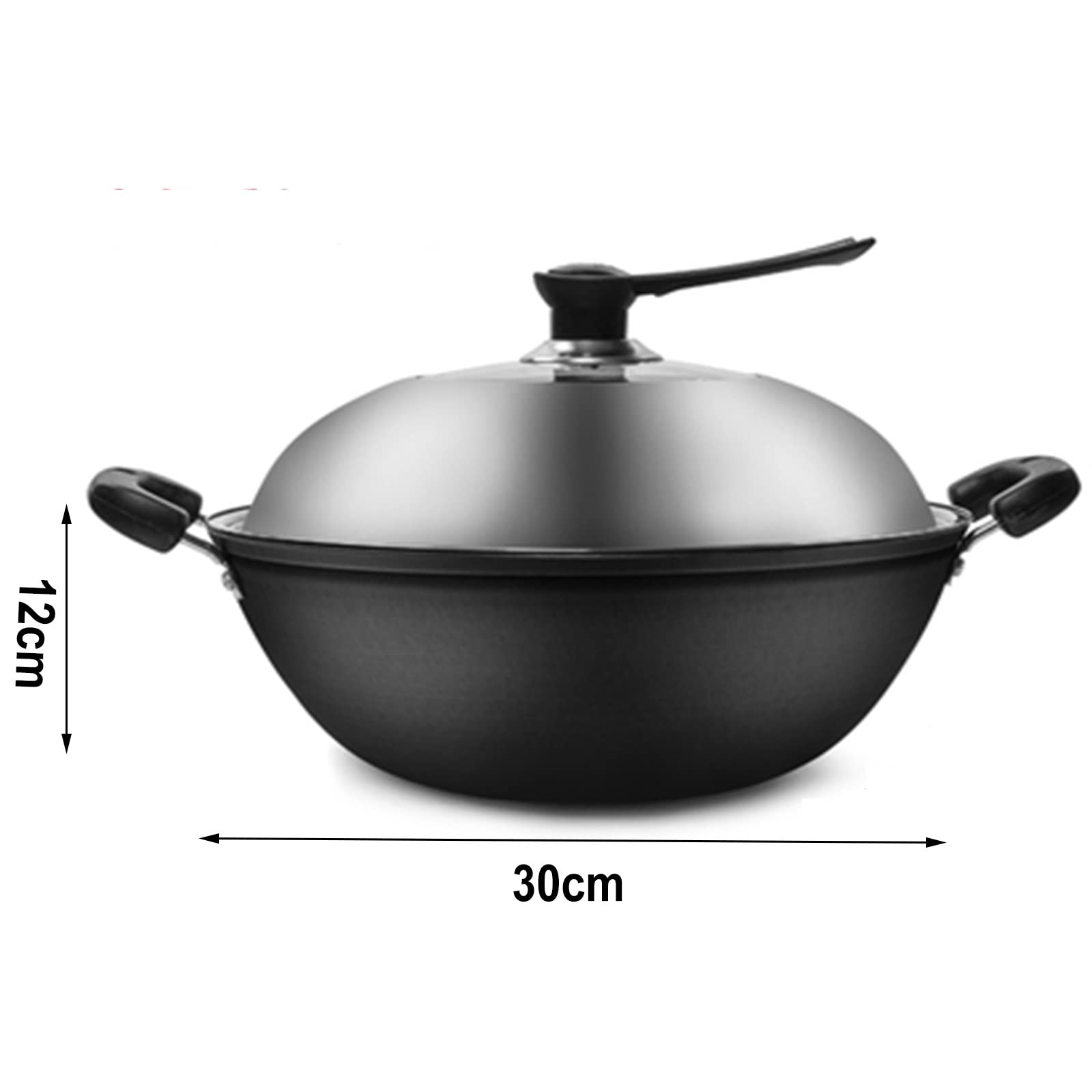 IMPREC Sartén De Inducción, Sartén Wok De Acero Al Carbono Wok De Fondo Planos con Tapa Wok De Acero Al Carbono For Estufas Eléctricas De Inducción Y Gas (Color : Noir, Size : 30x12cm)