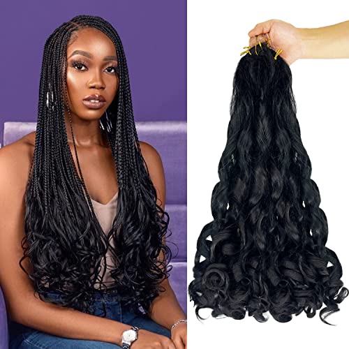 8 Packs French Curly Braiding Hair 24 Inch Loose Wave Spiral Curly Crochet Hair for Black Women Natural Black Pre Stretched Braiding Hair with Curly Ends